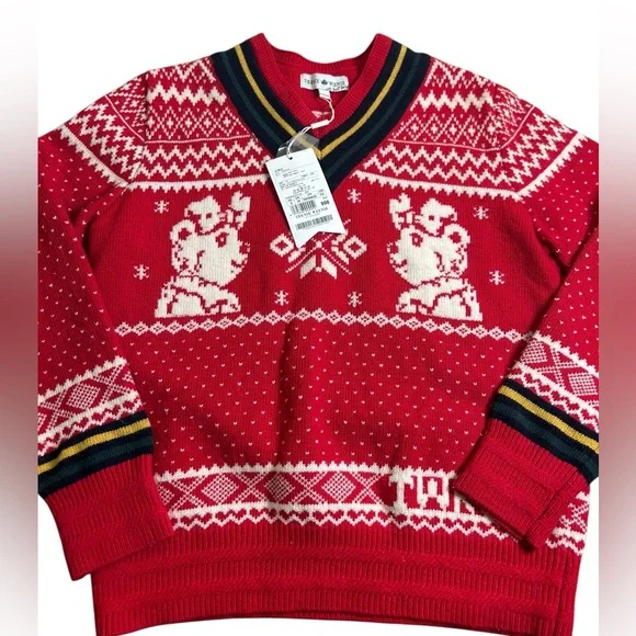 Teenie Weenie NWT All‎ That Bear Kawaii Red Fair Isle Knit Sweater Sz S Varsity